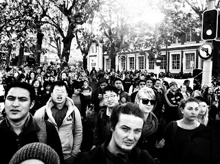 crowd young b&w
