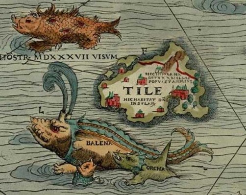 Carta Marina (detail) 1539, by Olaus Magnus, map of Scandinavia.
