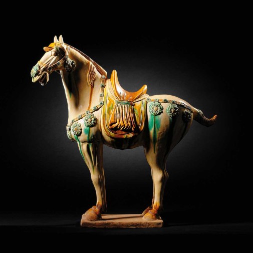 Tang Sancai-Glazed Horse; circa  618 AD to 906 AD 