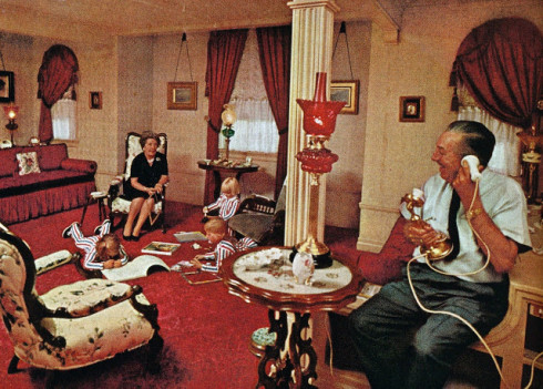 Walt Disney in his offices, Main Street, Disneyland, 1950s.