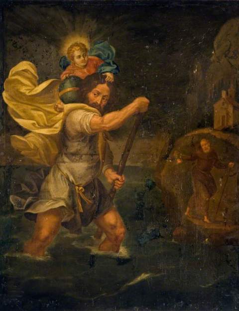 Adam Elsheimer.  "Saint Christopher Carrying Infant Christ".