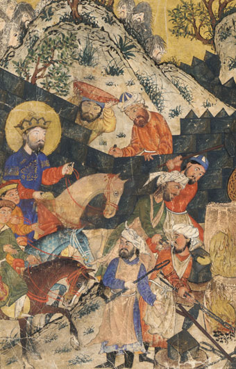 Depiction of Iskandar, book. 15th century Persia.
