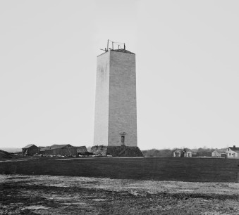 Construction of Washington Monument, 1860 (Mathew Brady photography).