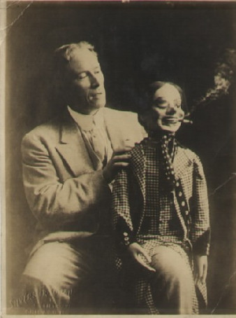 Unknown ventriloquist and his dummy. Apprx 1910.