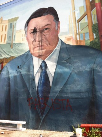 Vandalized mural of Frank Rizzo, 
