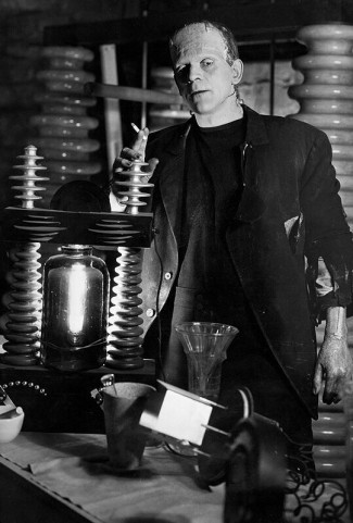 Boris Karloff on set of Bride of Frankenstein. 1935.