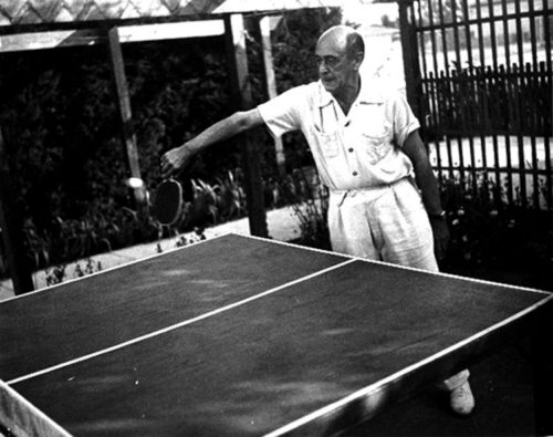 Schoenberg playing ping pong. California. 