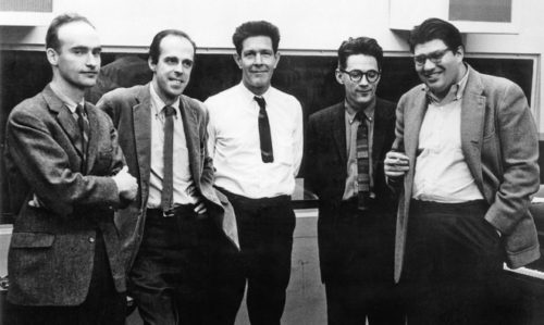 L to R : Christian Wolff, Earle Brown, John Cage, David Tudor, Morton Feldman. 1962.